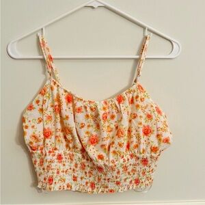 Pink Rose Cropped Elastic Adjustable Shirred Floral Tank Top Size Large